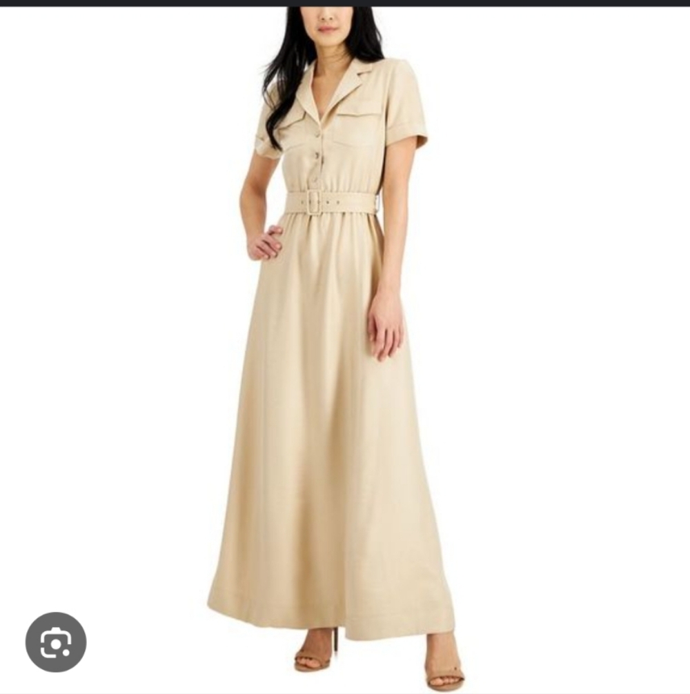 Anne Klein Metallic Sheen Cargo Dress Belted Maxi Women's Size 4P NWT Elegant